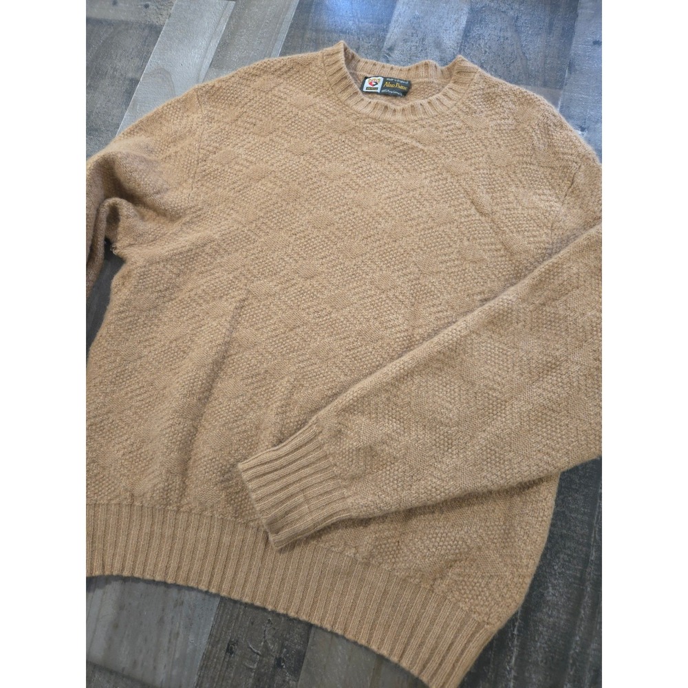 VTG Alan Paine Pure Camel Hair Sweater Made in England Diamond Knit Tan Size 44